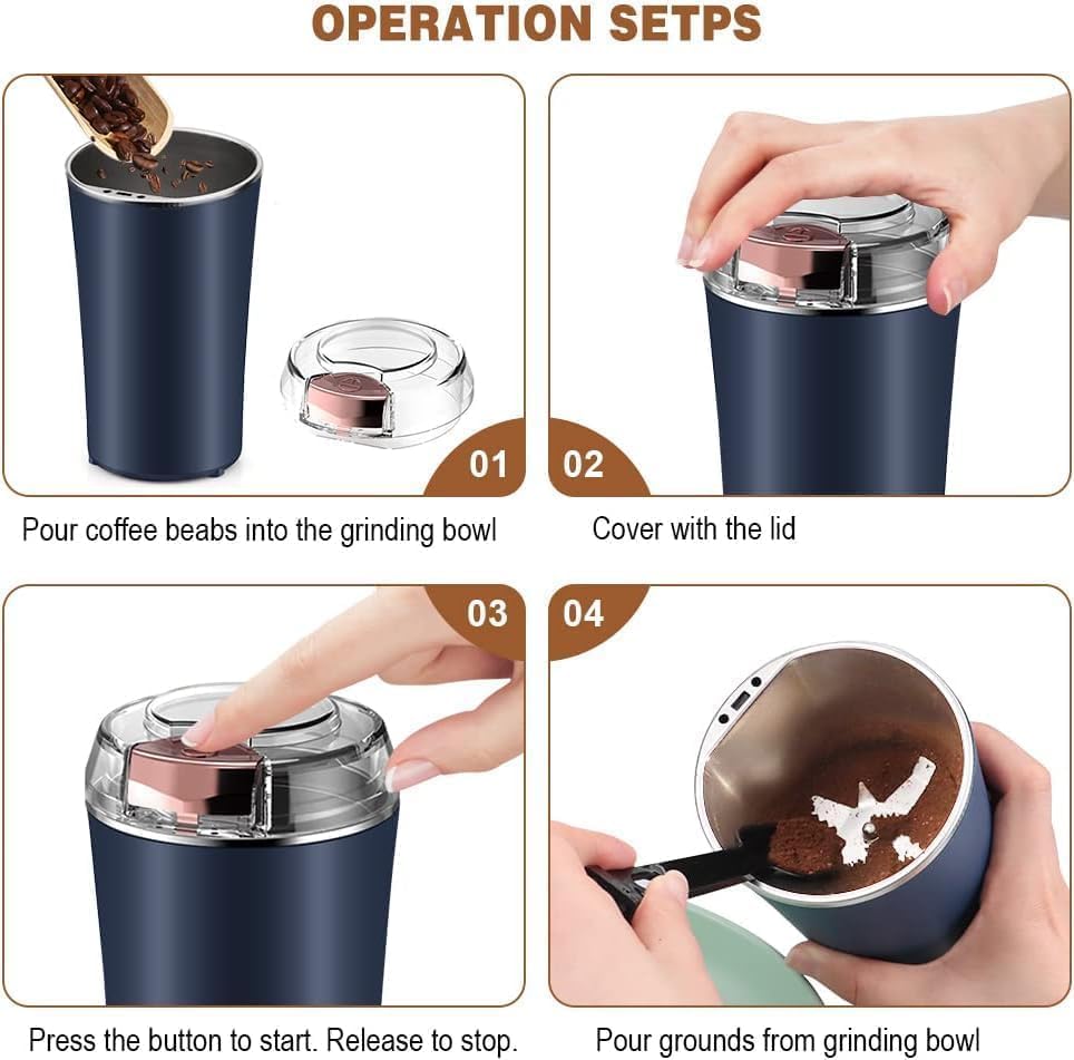 Portable Electric Mixir Grinder | Premium Stainless Steel | Multi-Functional for Grinding Coffee, Dry Herbs, Spices, Nuts & More | Quick & Efficient Grinding for Home & Office Use