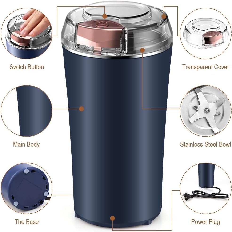 Portable Electric Mixir Grinder | Premium Stainless Steel | Multi-Functional for Grinding Coffee, Dry Herbs, Spices, Nuts & More | Quick & Efficient Grinding for Home & Office Use