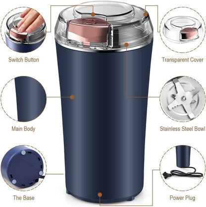Portable Electric Mixir Grinder | Premium Stainless Steel | Multi-Functional for Grinding Coffee, Dry Herbs, Spices, Nuts & More | Quick & Efficient Grinding for Home & Office Use